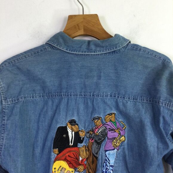 Camel Men's Joe Camel Tobacco Jazz Band Long Sleeve Shirt Blue Denim Size M - Picture 10 of 15